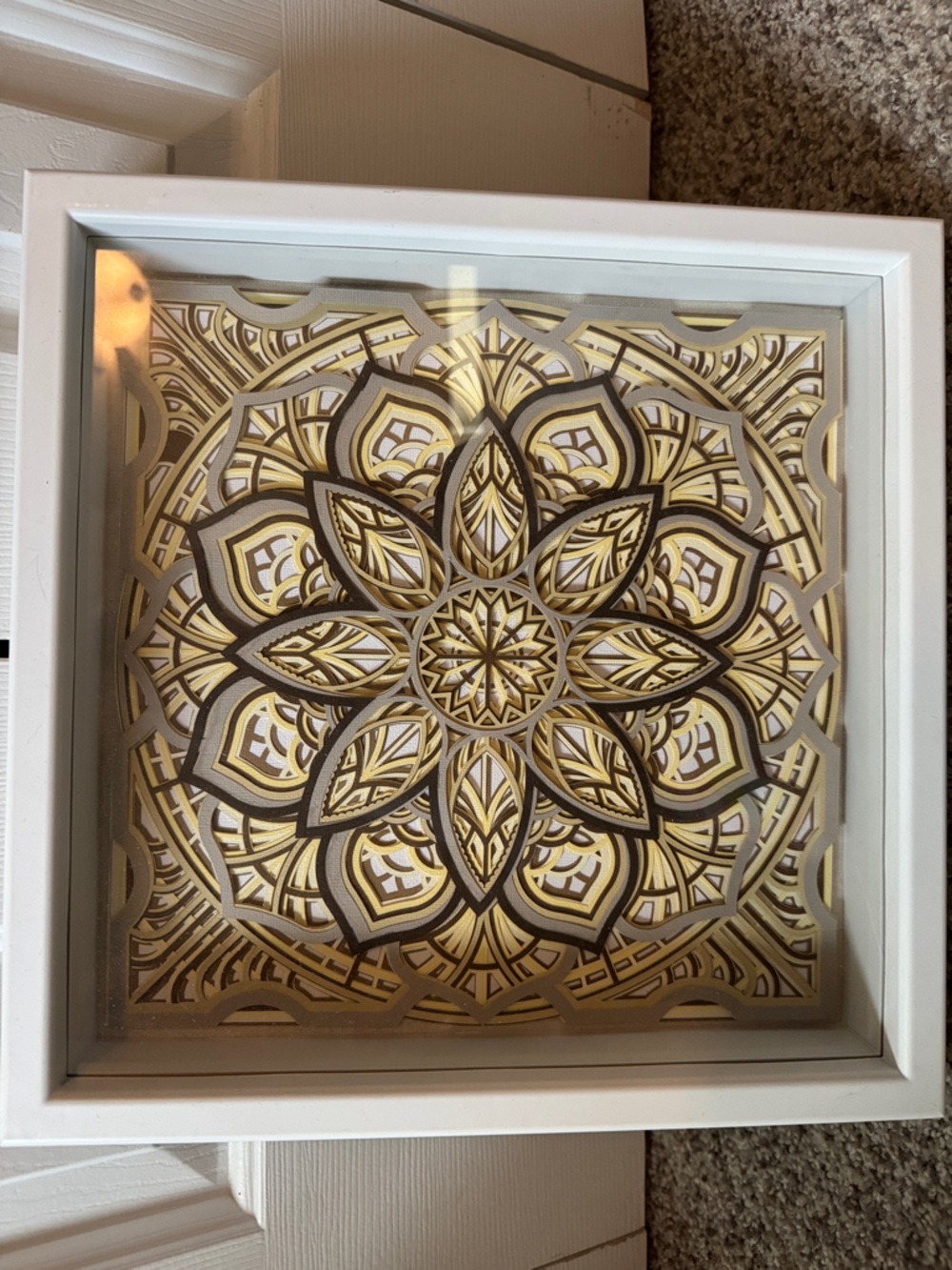Layered Mandala Wall Art in Gold and White - Decorative Home Accent
